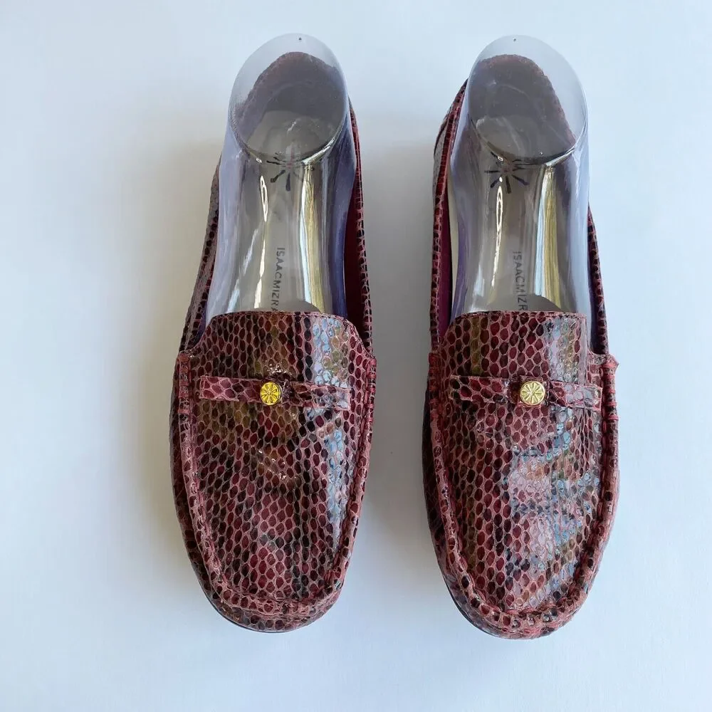 Isaac Mizrahi Women Abernathy Loafer Shoe 9.5 Purple Snake Print Leather Slip On - Picture 3 of 11